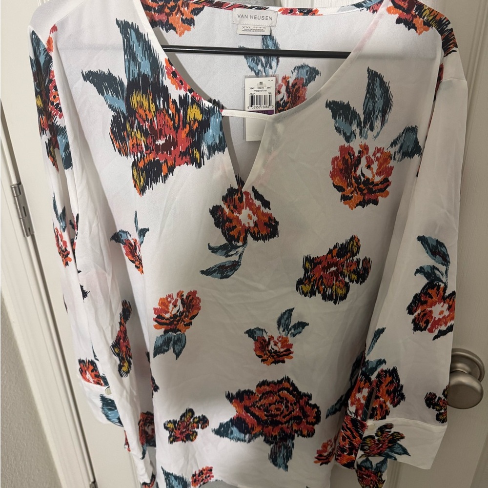 Van Heusen Women's Floral Blouse - White and Red